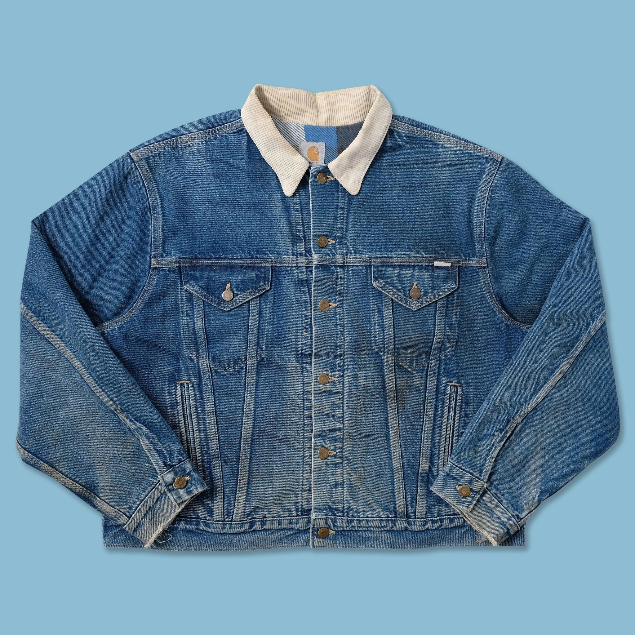 Zipper Closure System Compression Fit Technology Vintage Carhartt Denim Jacket Large