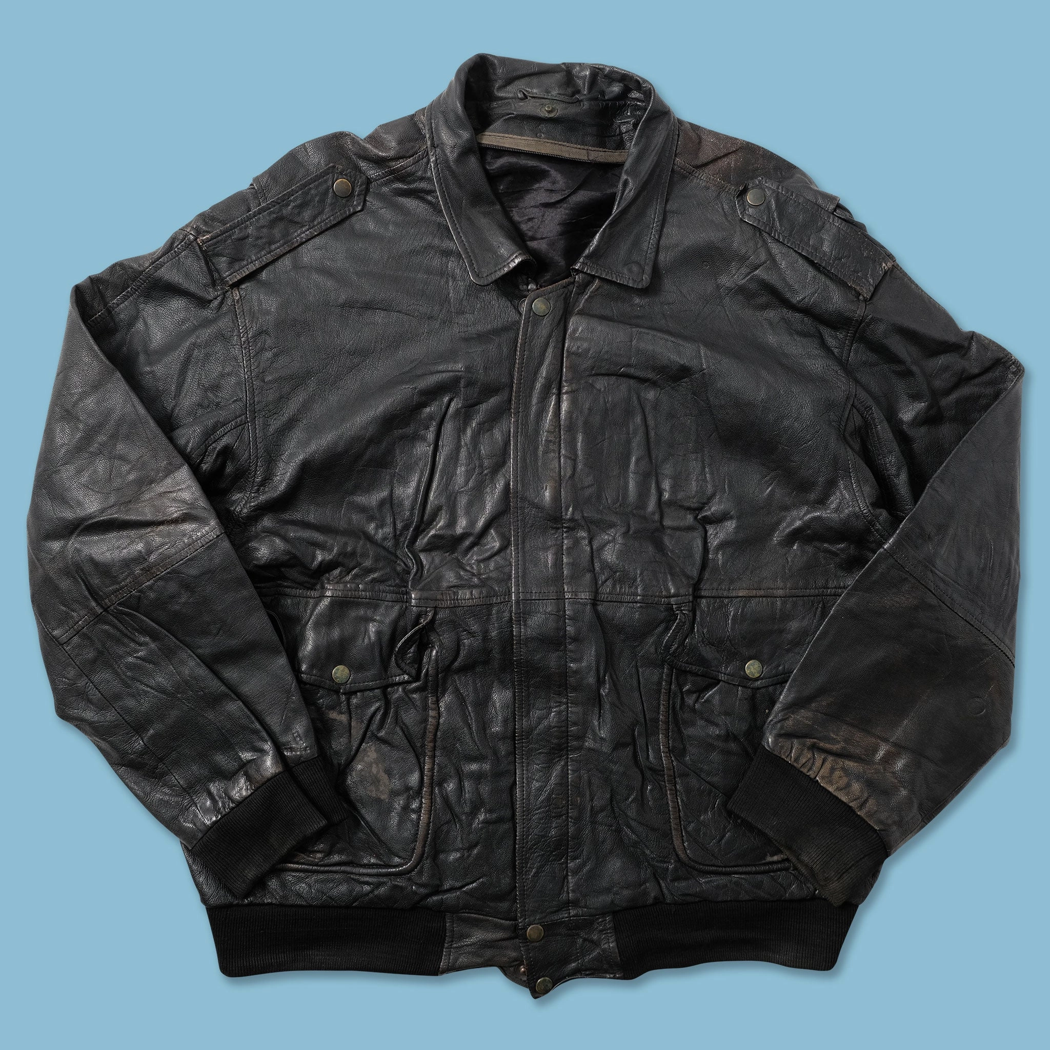 Vintage Flight Leather Jacket XLarge MultiPocketStyle