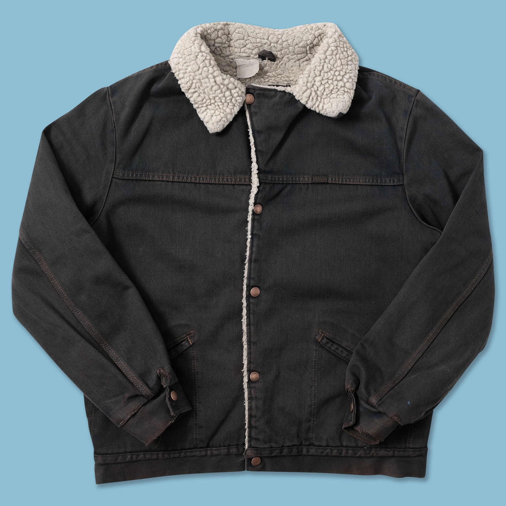 Mid Length Design Adventure Day Look Vintage Wrangler Denim Sherpa Jacket Large