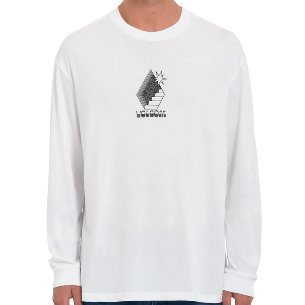 Volcom Stairway Long Sleeve T-Shirt - White Anti Pilling Fabric Classic Crew Neck