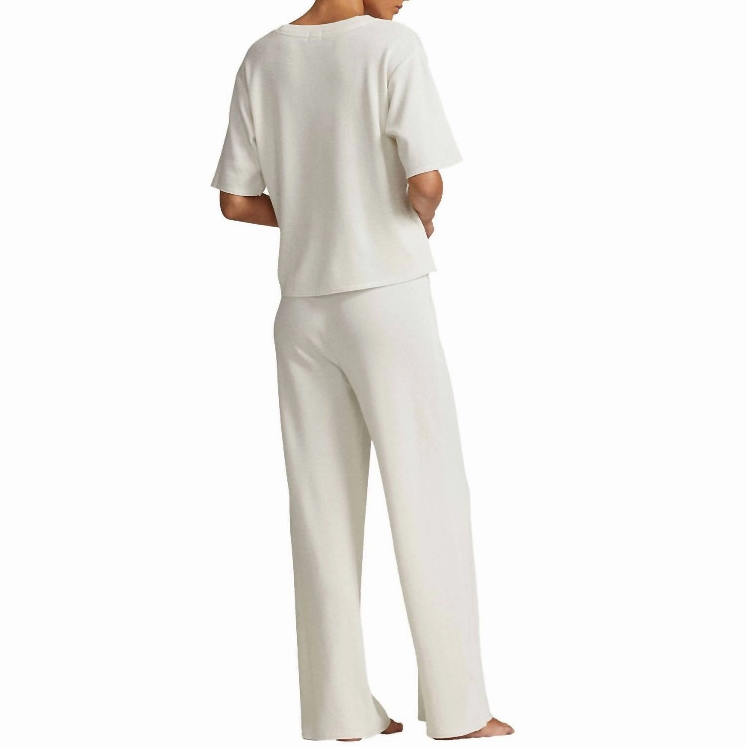 Waffle Knit Pajama Set In Ecru Balanced Compression Adjustable Drawstrings