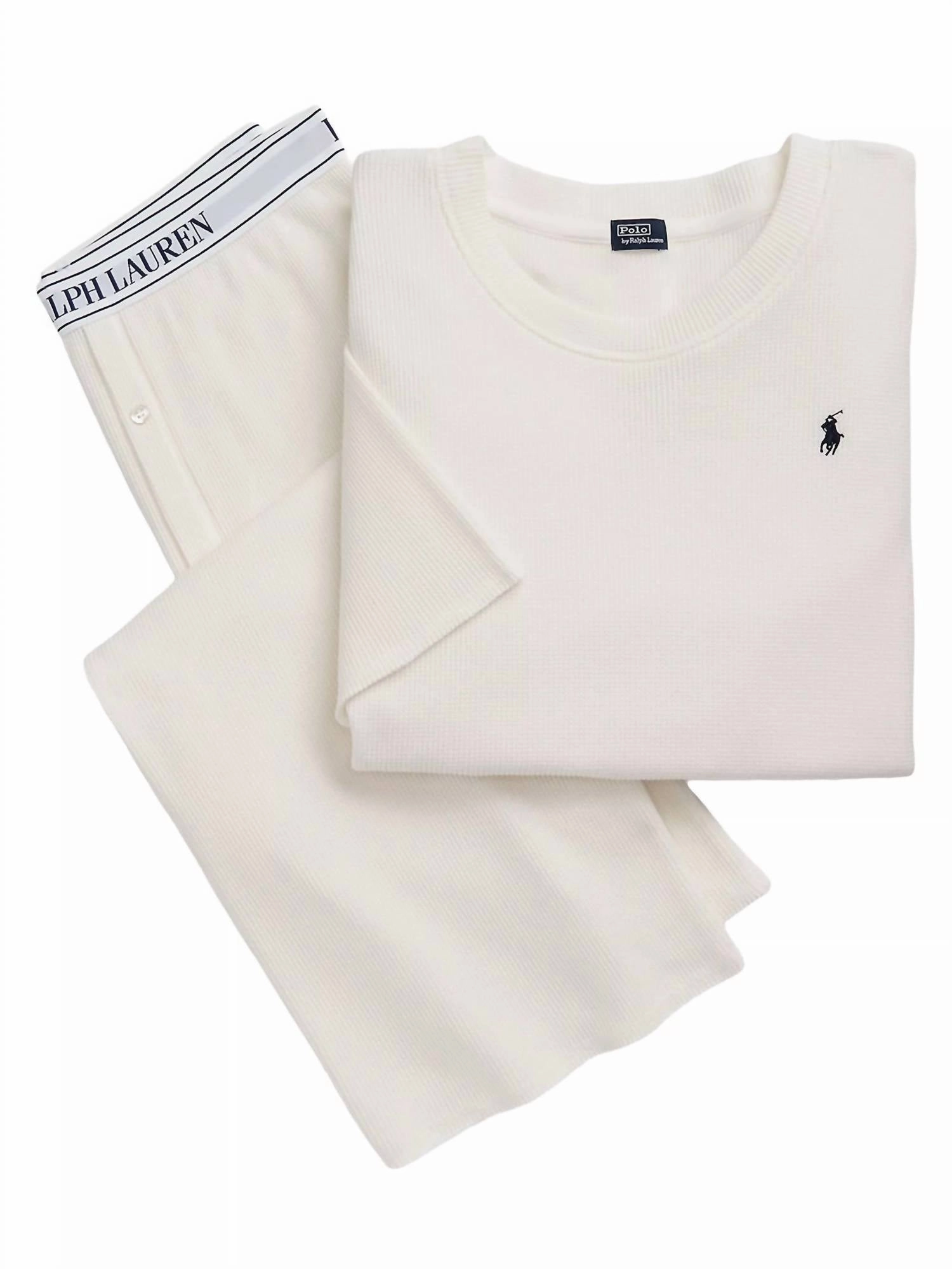 Waffle Knit Pajama Set In Ecru Skin Friendly Seams Comfort Fit Design