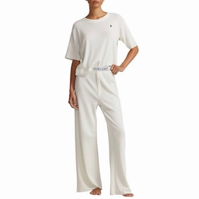 Layered construction Tagless Design Waffle Knit Pajama Set In Ecru