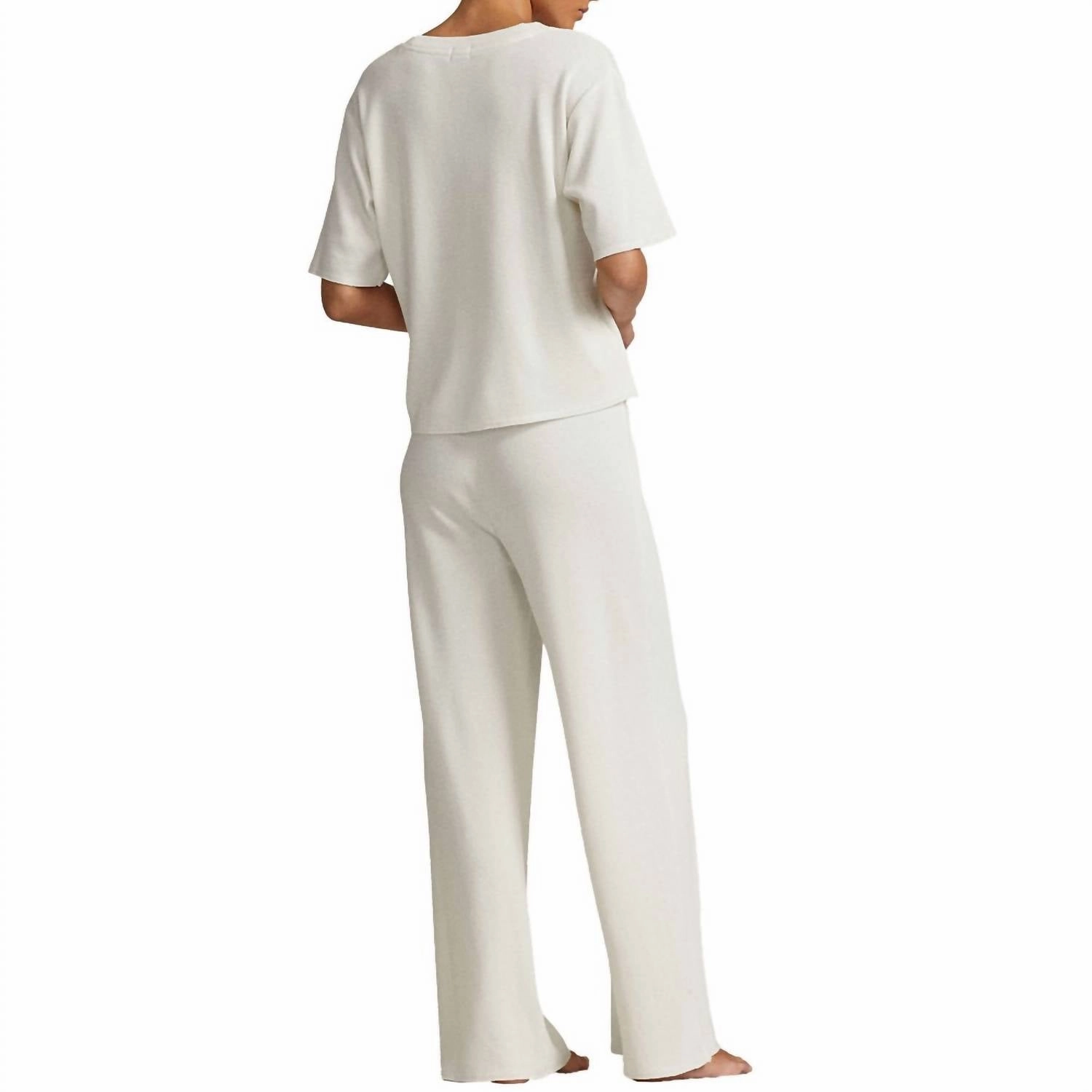 Waffle Knit Pajama Set In Ecru Two Way Stretch