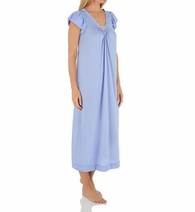 Flatlock stitching Long Cap Sleeve Nightgown In Lilac