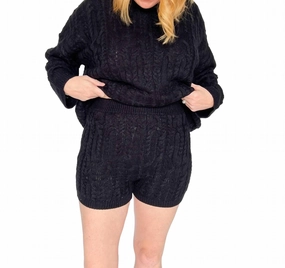 Time Will Tell Cable Knit Sweater Short Set In Black Hypoallergenic fabric