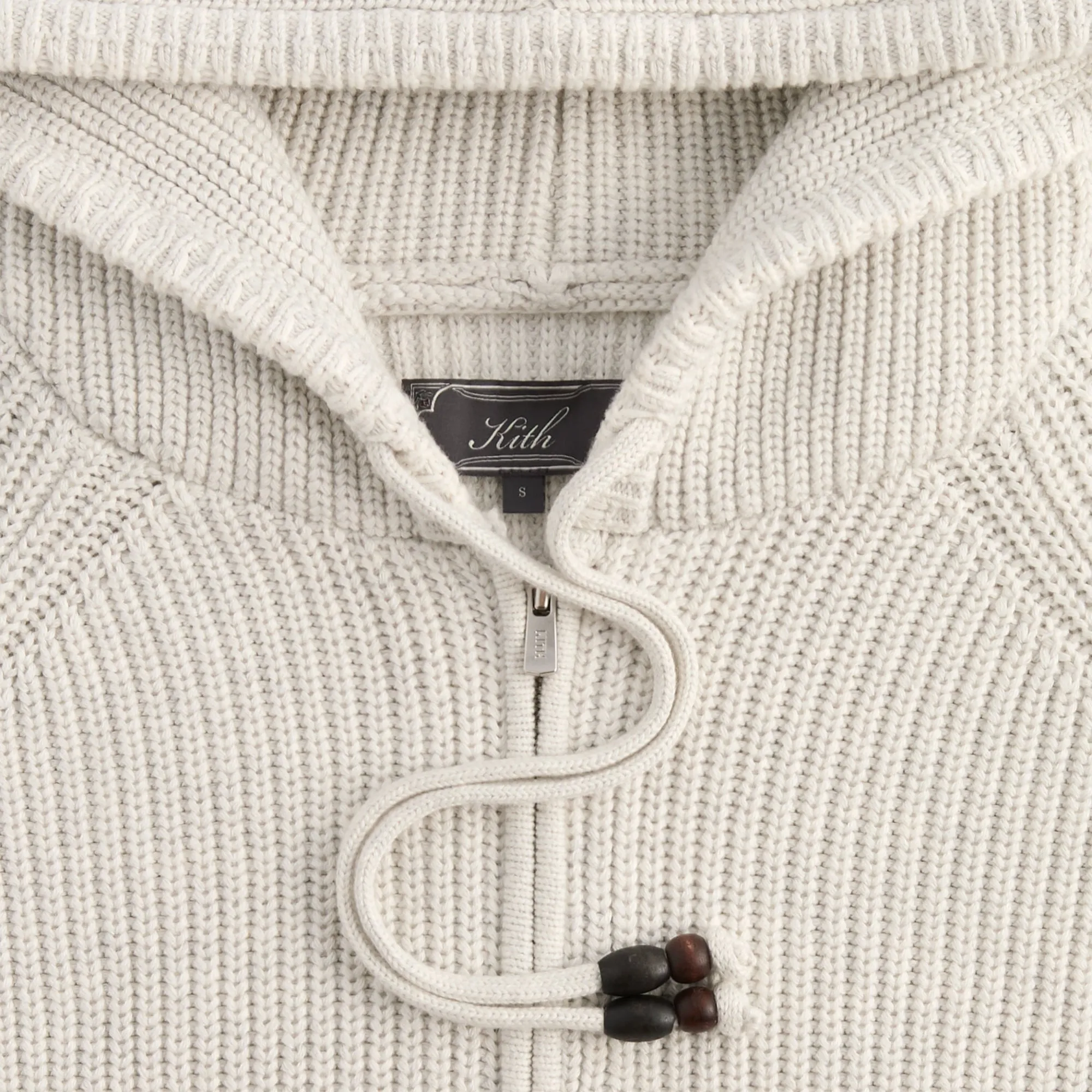 Retro Style Drop Shoulder Design Kith Full Zip Miles Knit Hoodie - Light Heather Grey
