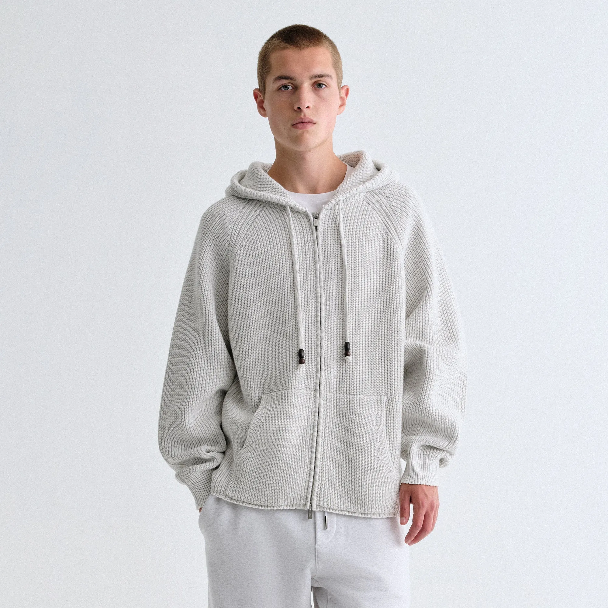 Pullover Style windproof lining Kith Full Zip Miles Knit Hoodie - Light Heather Grey