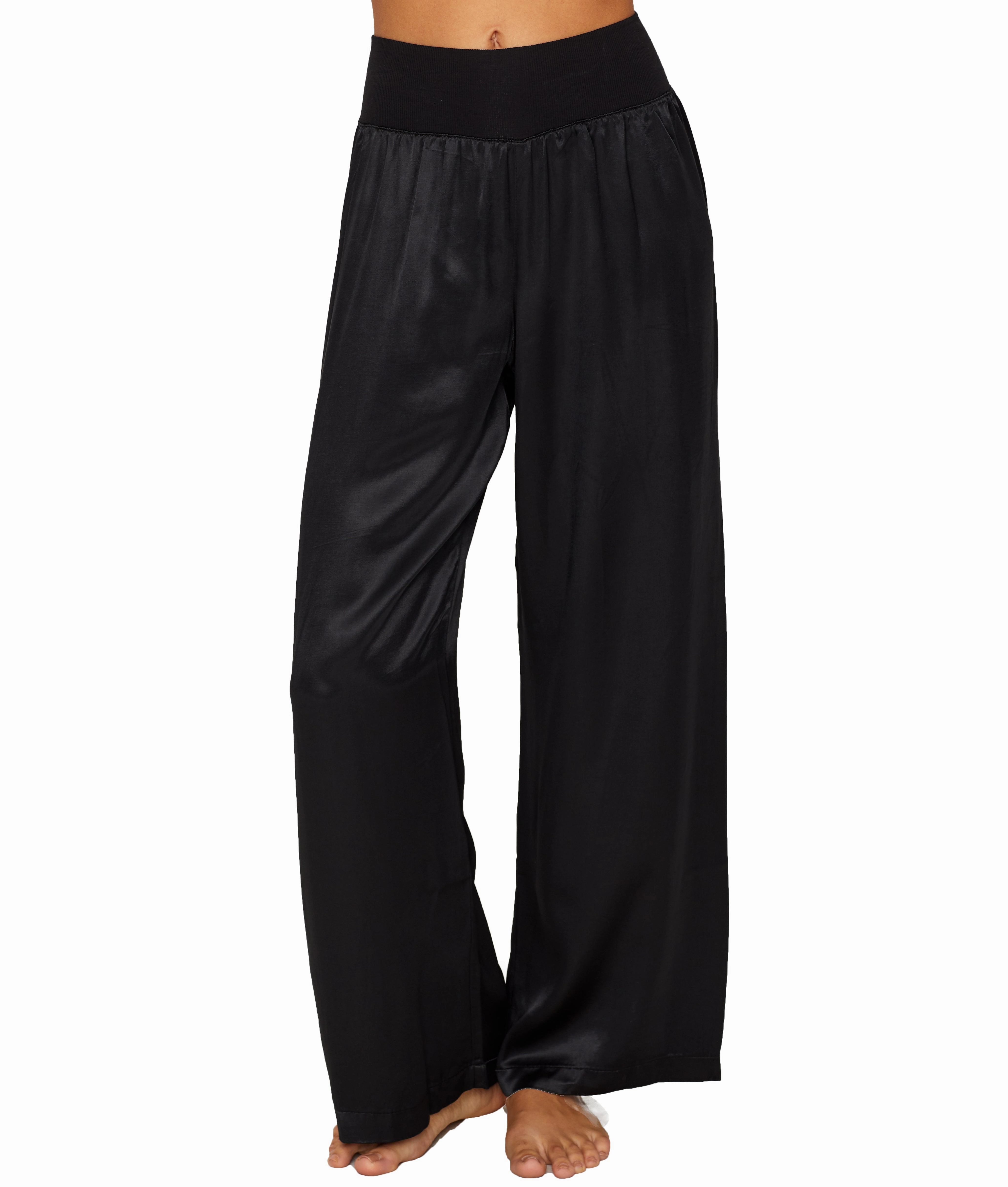 Textured Ribbed Collar PJ Harlow Women's Lola Satin Lounge Pants