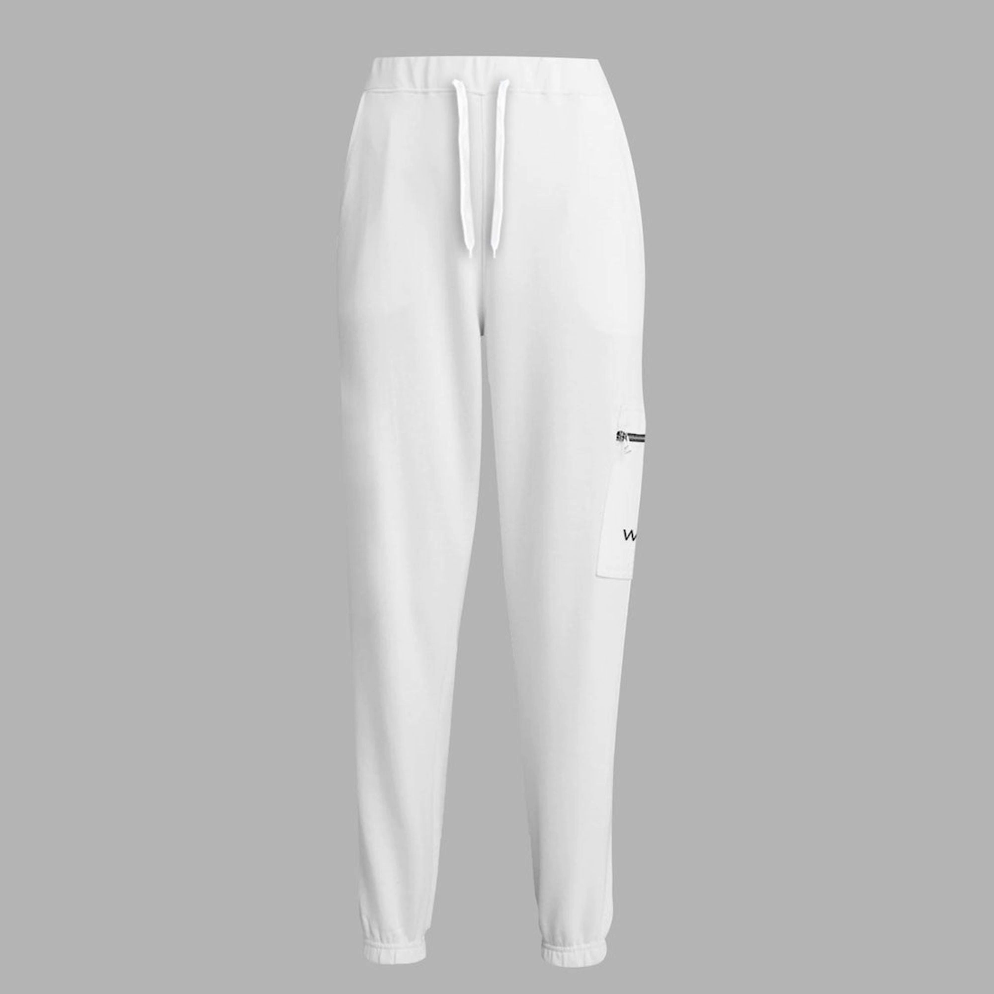 Durable Reinforced Seams Whte Zip Pocket Sweatpants