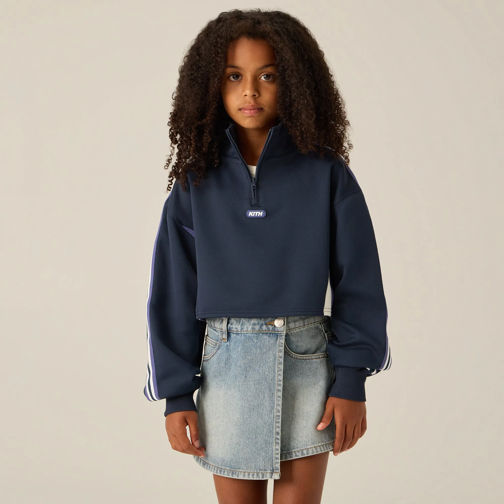 lanyard accents Kith Kids Blocked Cropped Jasper Quarter Zip - Nocturnal