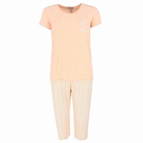 Women's Stay Palm Short Sleeve Capri Set Airflow Optimized Texture Sustainable Material
