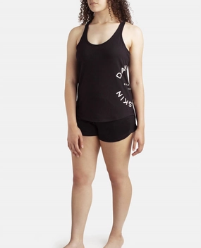 Racerback Tank Sleep Set With Shorts In Black No Roll Hemline