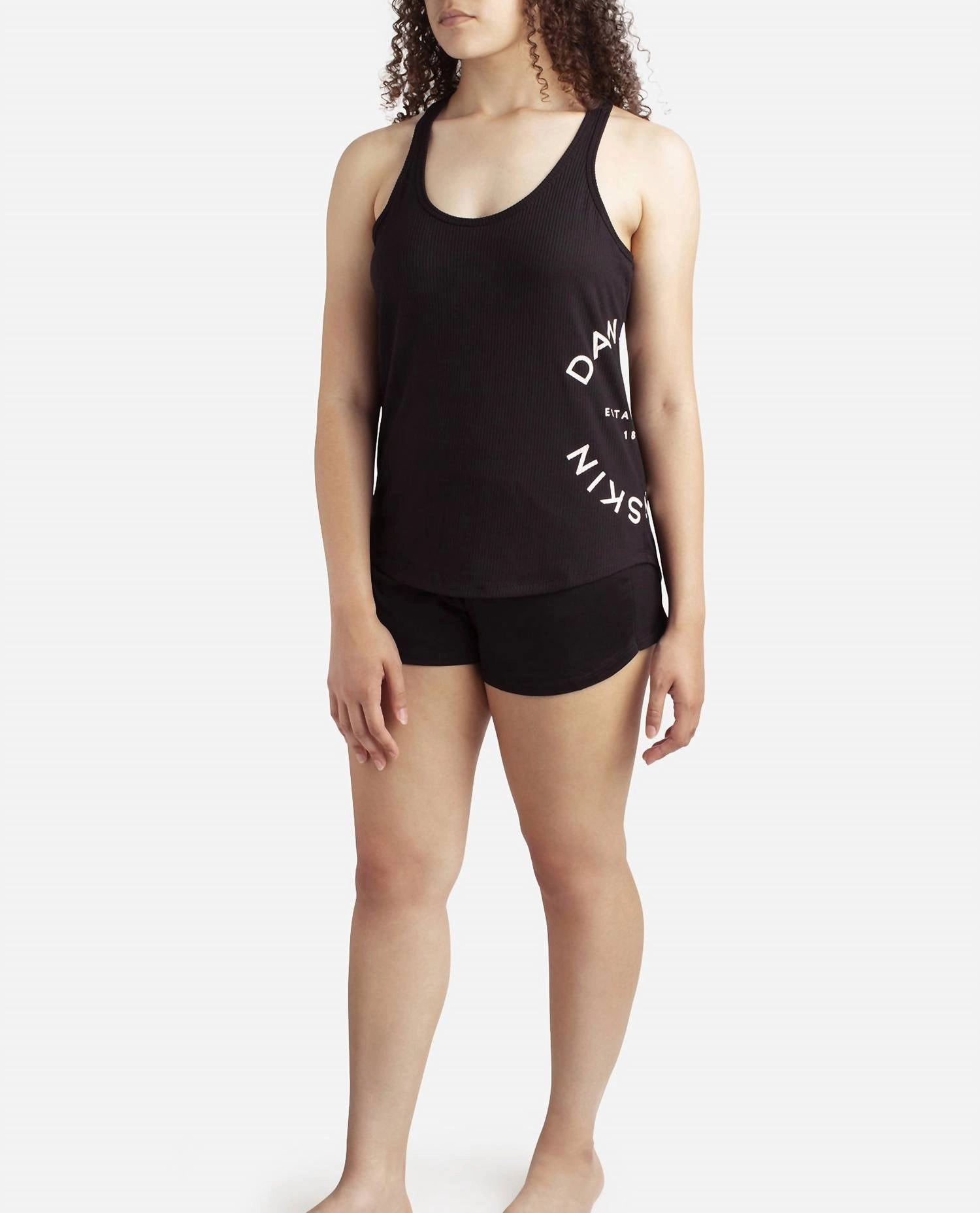 Layered construction Racerback Tank Sleep Set With Shorts In Black