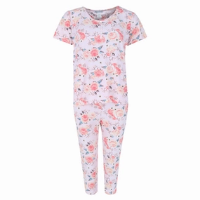 Women's Plus Size Floral Short Sleeve Capri Set Wrinkle resistant fabric Soft Jersey Knit
