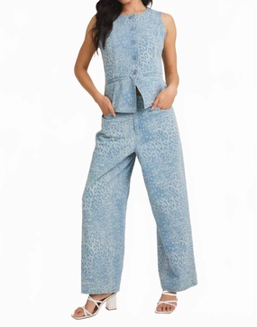 Wild Cheetah Print Denim Top And Pants Set In Denim Leopard AntiPill Fabric