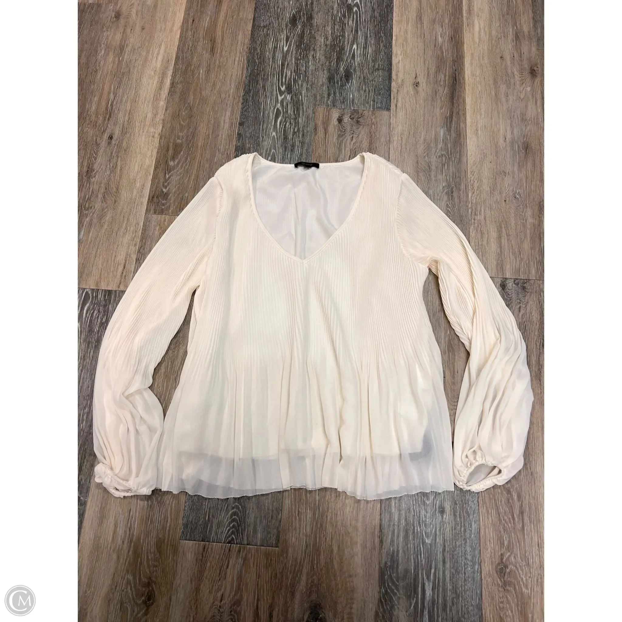 AdjustableNeckline Blouse Long Sleeve By Quince In White, Size: Xs