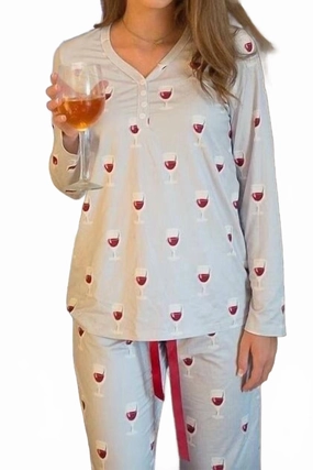 Wine N' Chill Loungewear Set In Multi Easy Care Fabric Plush Terry Cloth
