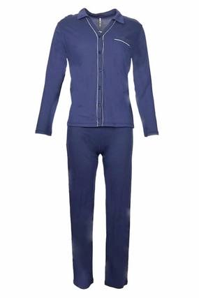 EasyCare Fabric Women's Arya Long Sleeve Pajama Set In Indigo