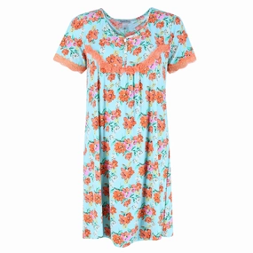 Easy Care Fabric Smooth zipper closure Women's Blue Floral Nightgown