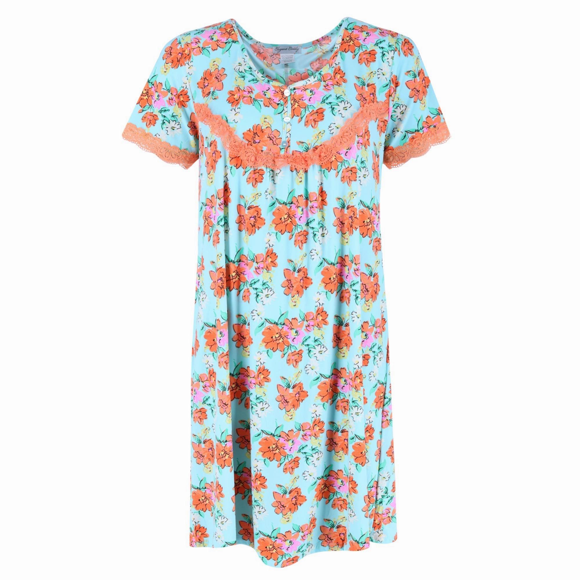 Women's Blue Floral Nightgown High Elasticity Fabric