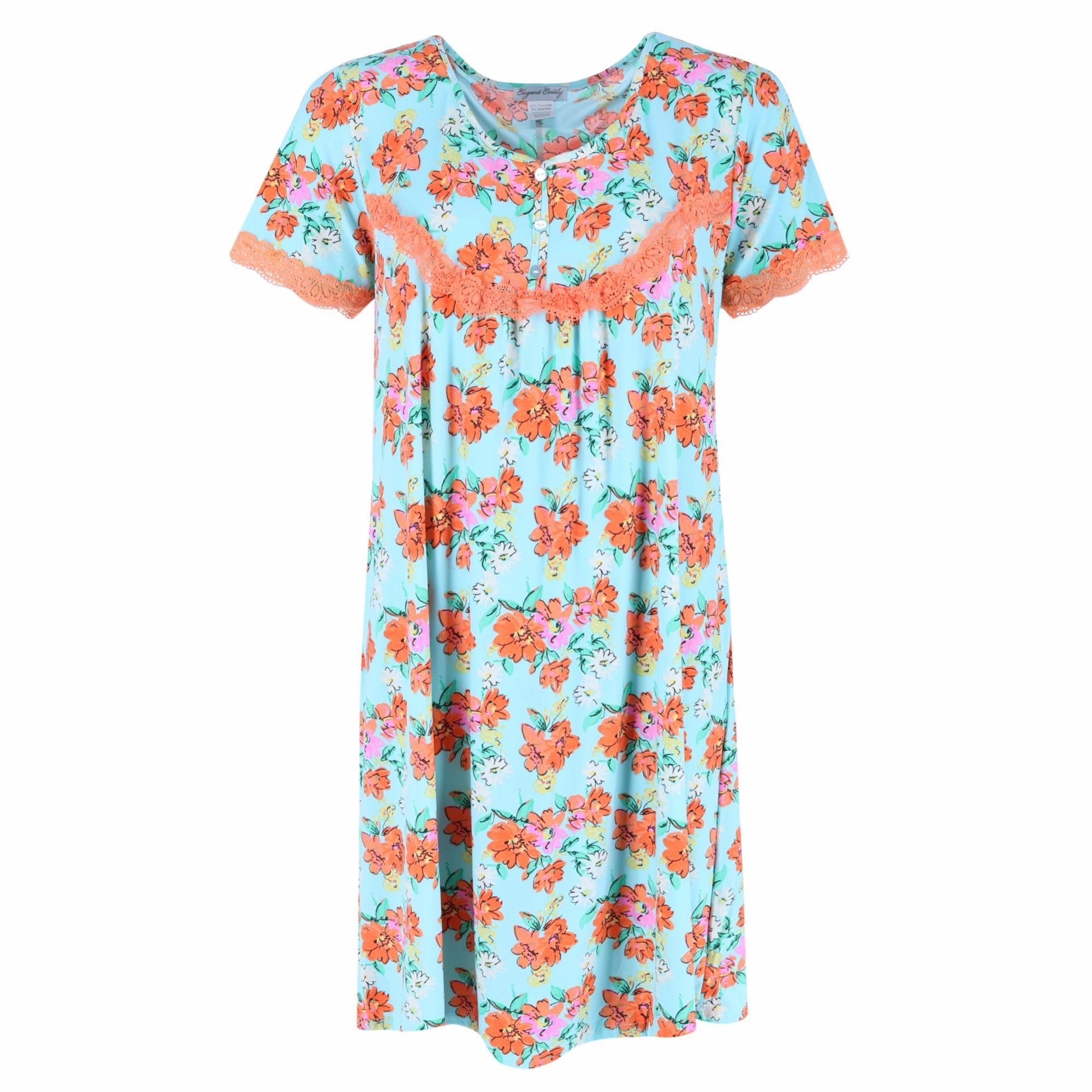 NonIrritating Seams Women's Blue Floral Nightgown