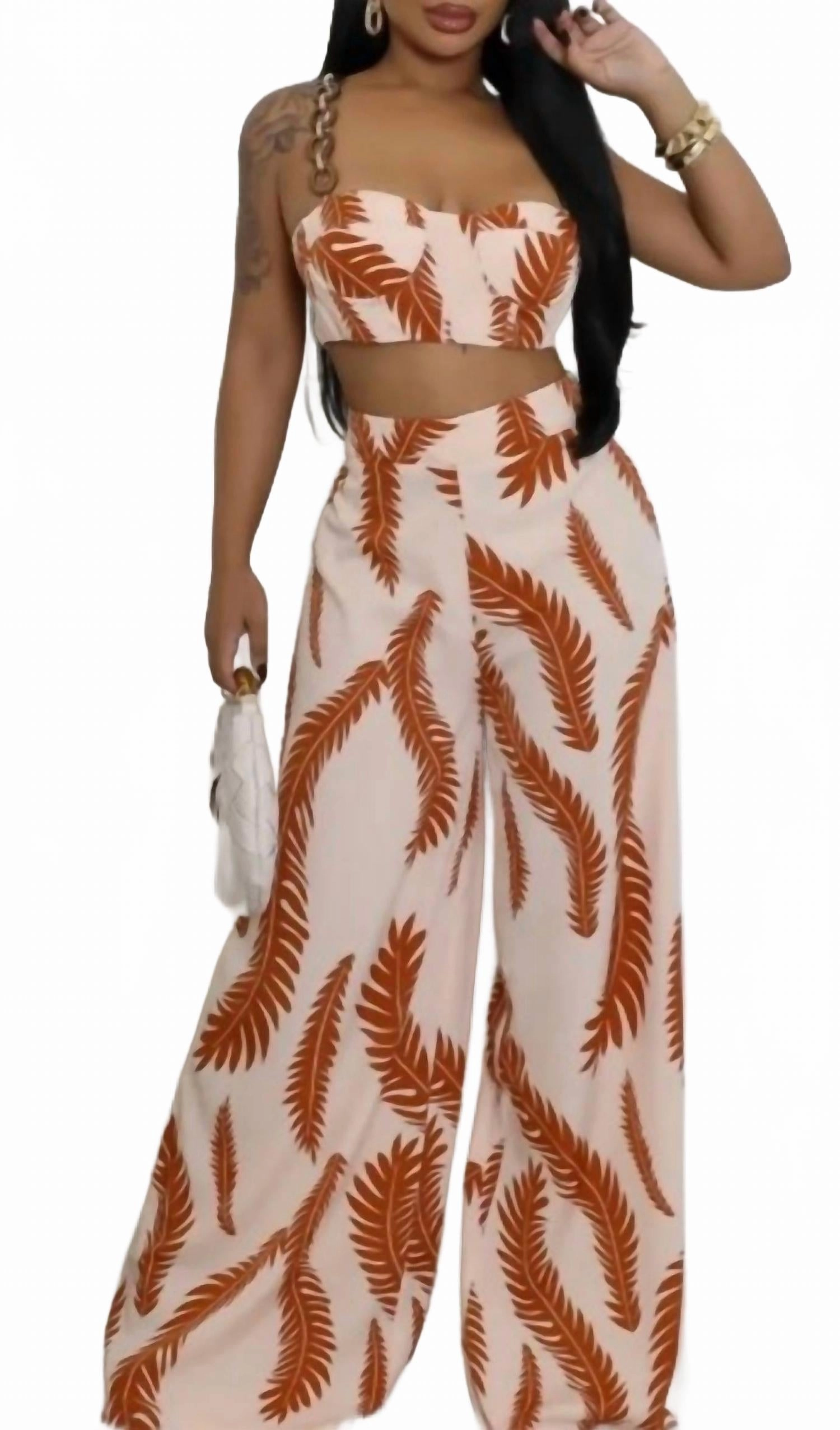 Cozy Midweight Fabric wrinkle free finish Women's Bombay Set In Brown Tan
