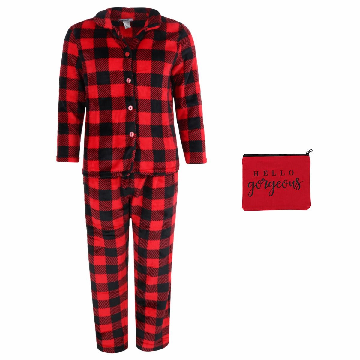 Women's Buffalo Check Long Sleeve 3 Piece Pajama Set Durable Blends Sustainable Manufacturing