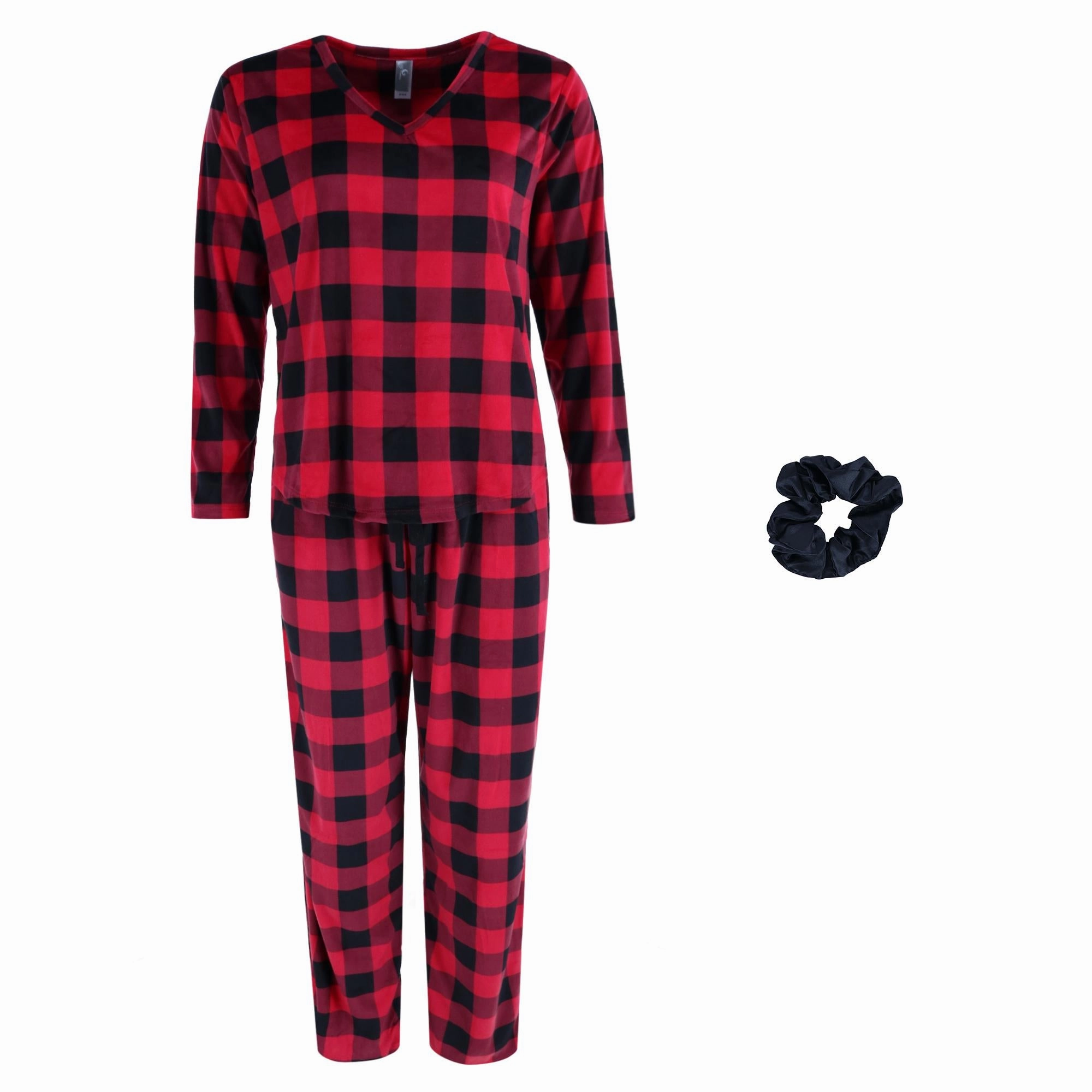 Adjustable drawstring Eco Friendly Fabric Women's Buffalo Plaid Pajama Sleep Set