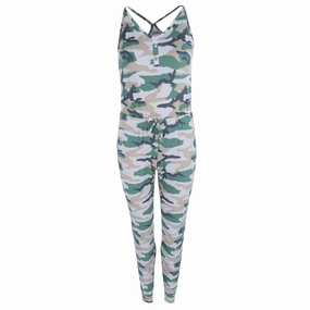 Women's Camo Print Knit Pajama Jumper Kangaroo Pocket Wide Ribbed Hem