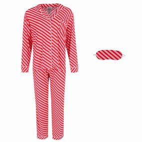 Women's Candy Cane Stripe Pajama Set with Eye Mask AllDay Comfort Eco Certified Materials