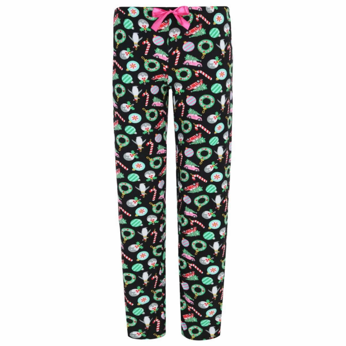 Women's Christmas Ornament Open Bottom Pajama Pants Layered Neckline