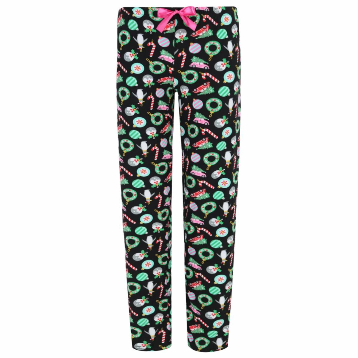 High Rise Fit Women's Christmas Ornament Open Bottom Pajama Pants