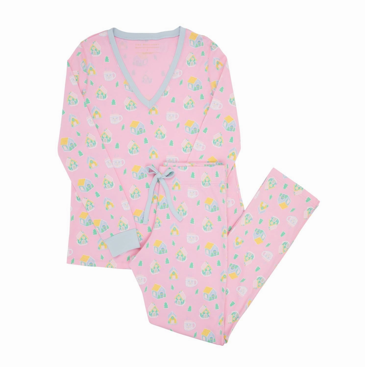 Stretchable Cuffs Women's Coastal Living Lounge Set In Vivie's Gingerbread Village With Buckhead Blue