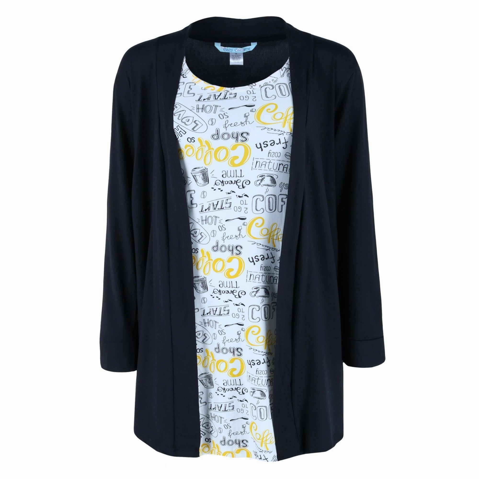 Odor Resistant Treatment Women's Coffee Print Gown and Solid Robe Set