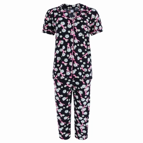 Flatlock stitching Fade Resistant Dye Women's Daisy Pink Ribbon Capri Set