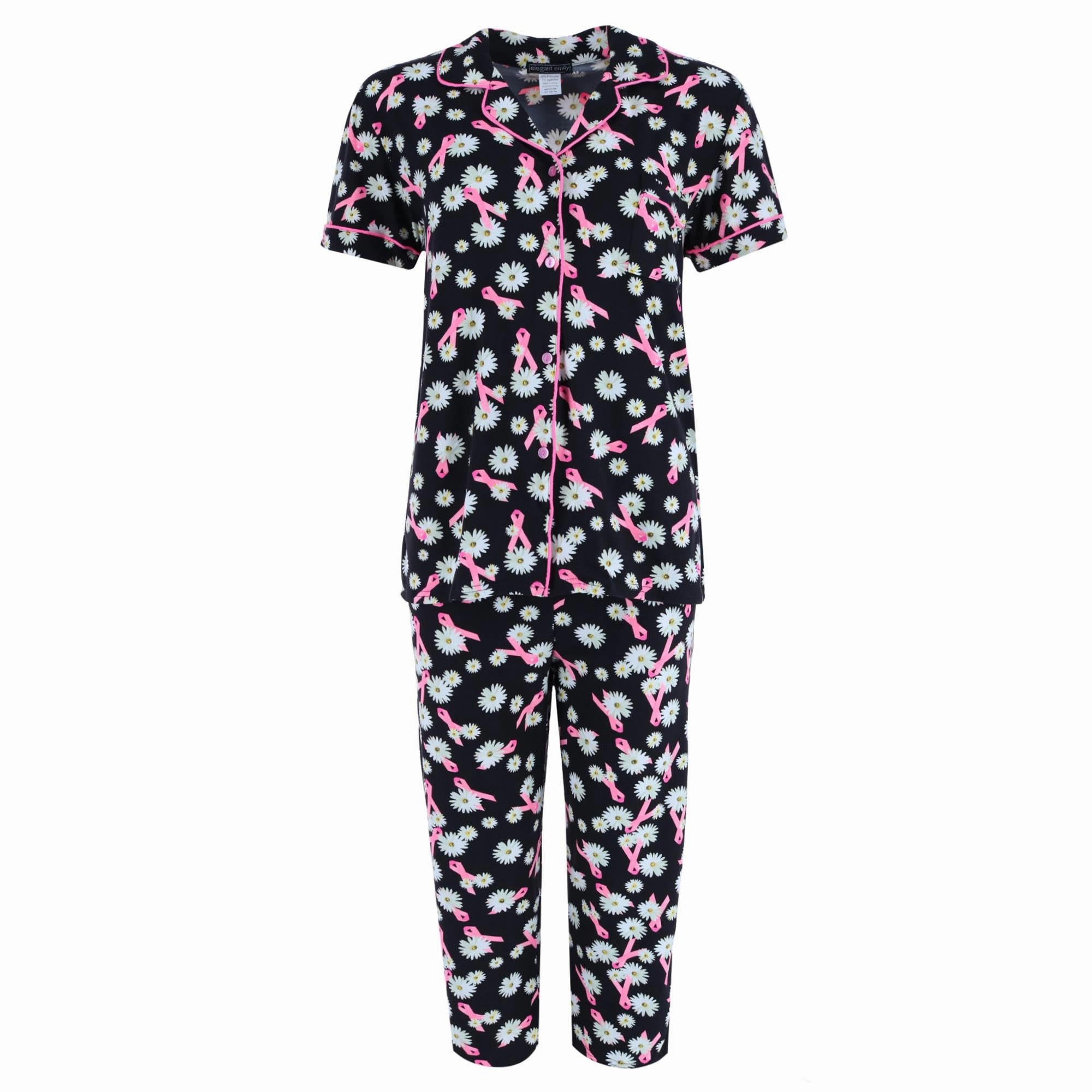 Organic Cotton Women's Daisy Pink Ribbon Capri Set