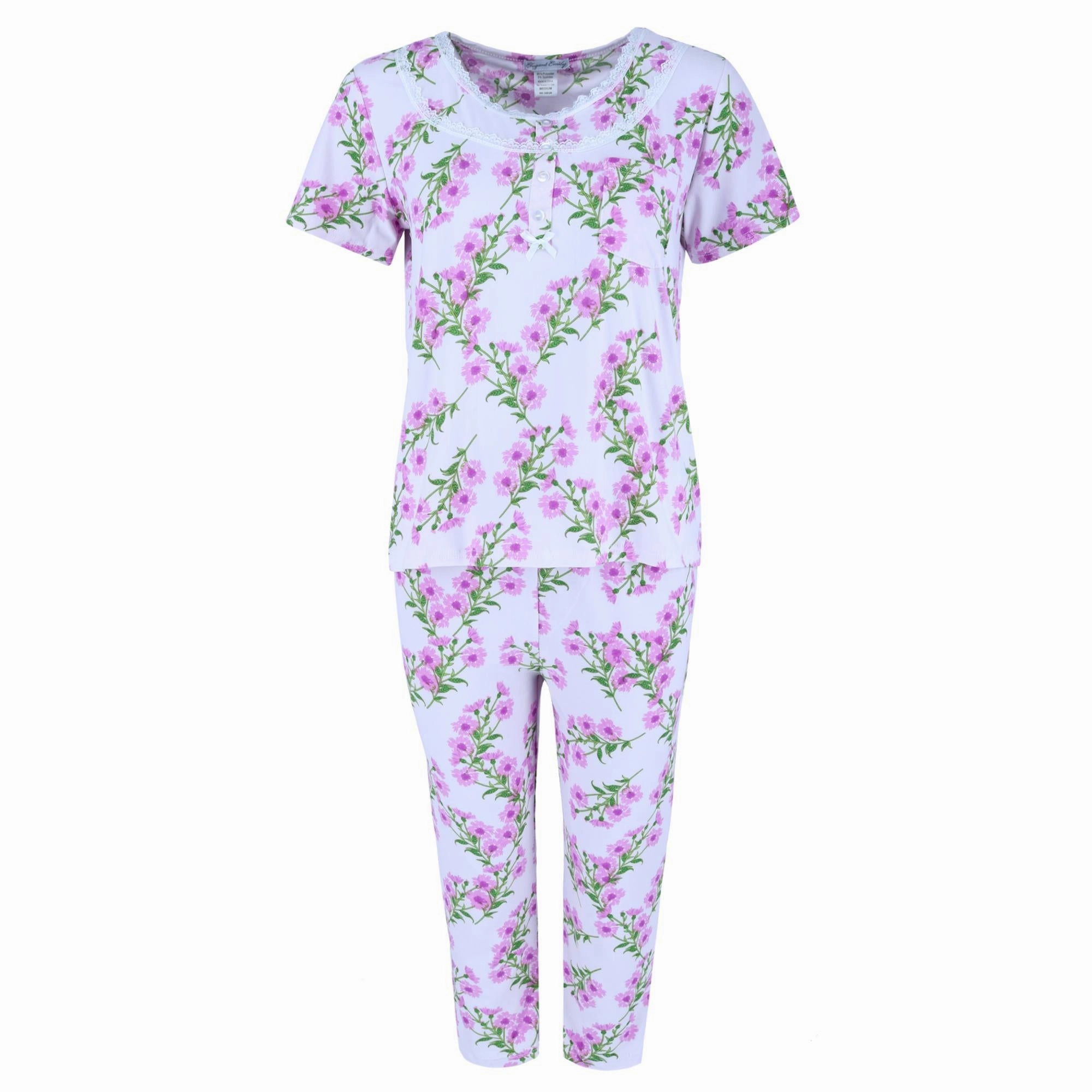 Tag Free Labeling AntiPilling Technology Women's Floral Capri Sleep Set