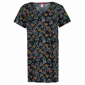 Double Stitched Edges StainResistant Coating Women's Hearts V-Neck Short Sleeve Night Shirt