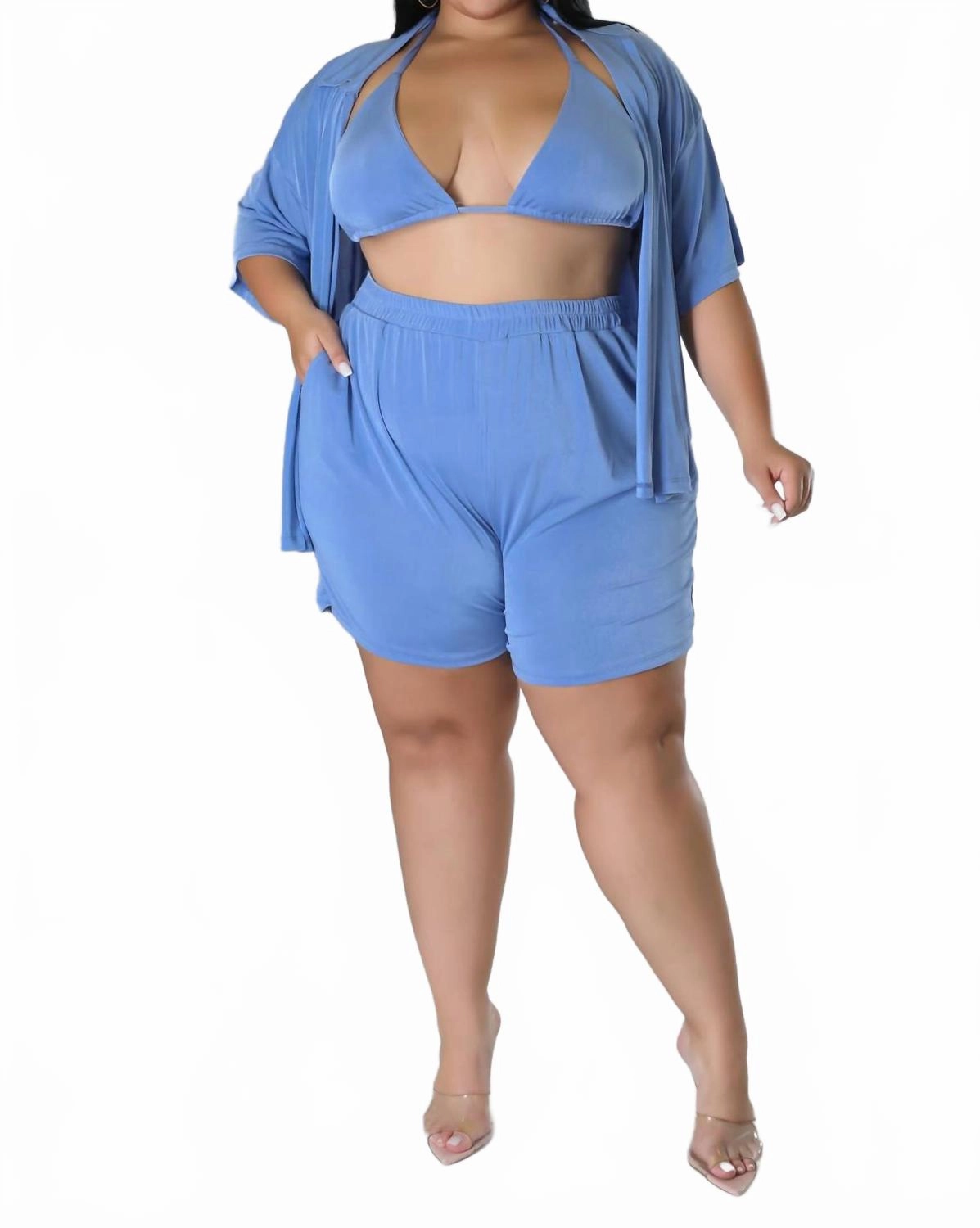 Women's Jasmine Set In Blue Ultra Stretch Waistband Hidden Stretch Panel