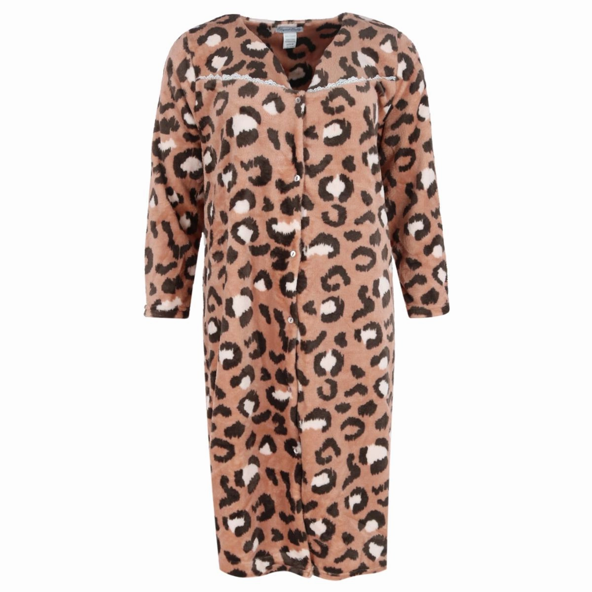 Static Resistant Fibers Women's Leopard Snap Front Long Sleeve Duster