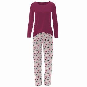 Multi Pocket Design Non Restrictive Design Women's Long Sleeve Tee & Pajama Pants Set In Baby Rose Happy Gumdrops