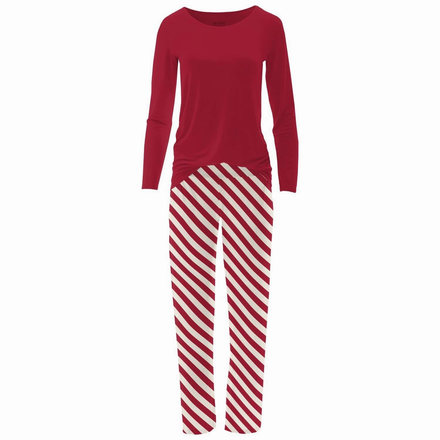 LongLasting Durability Cozy Fabric Blend Women's Long Sleeve Tee & Pajama Pants Set In Candy Cane Twist