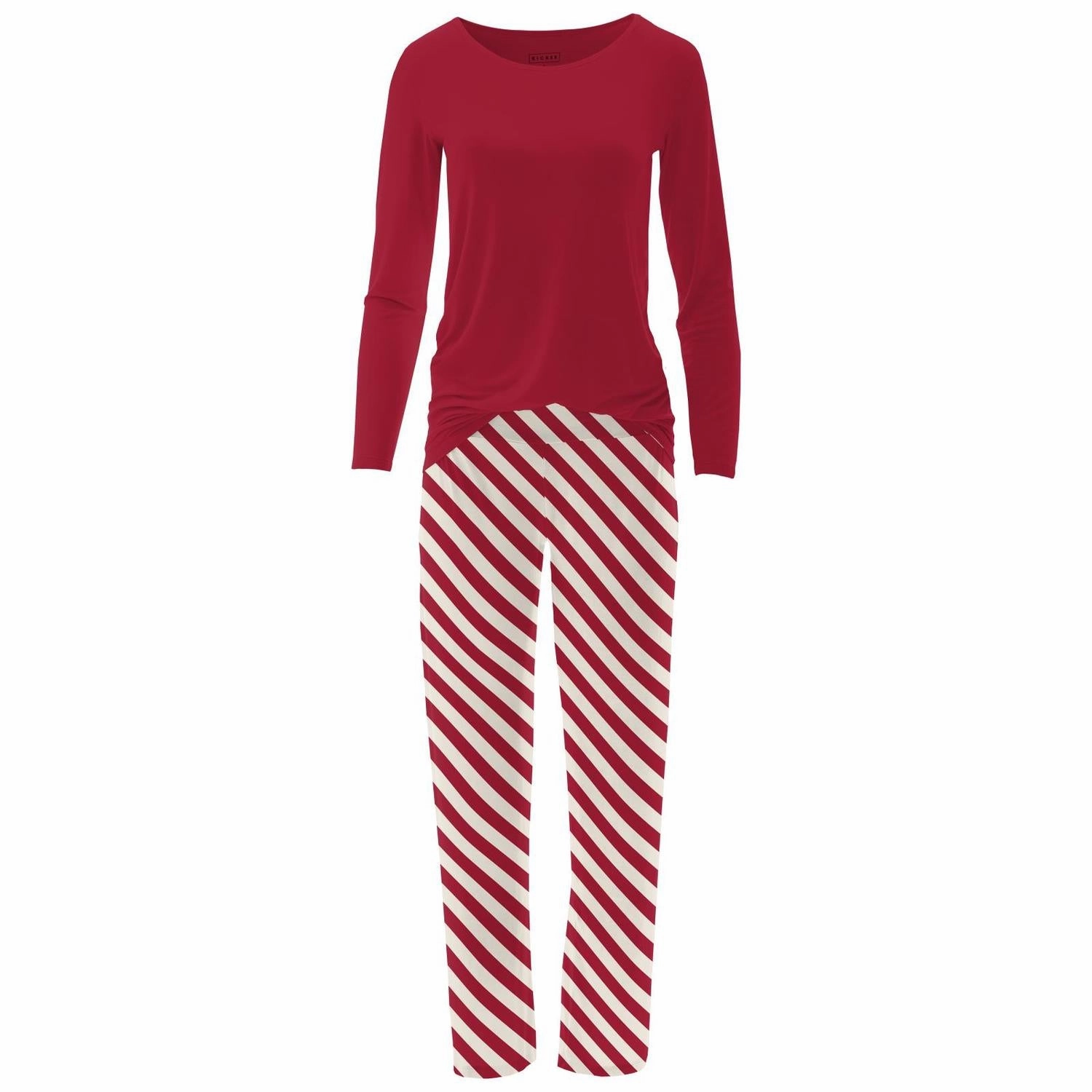 Loose Fit Women's Long Sleeve Tee & Pajama Pants Set In Candy Cane Twist