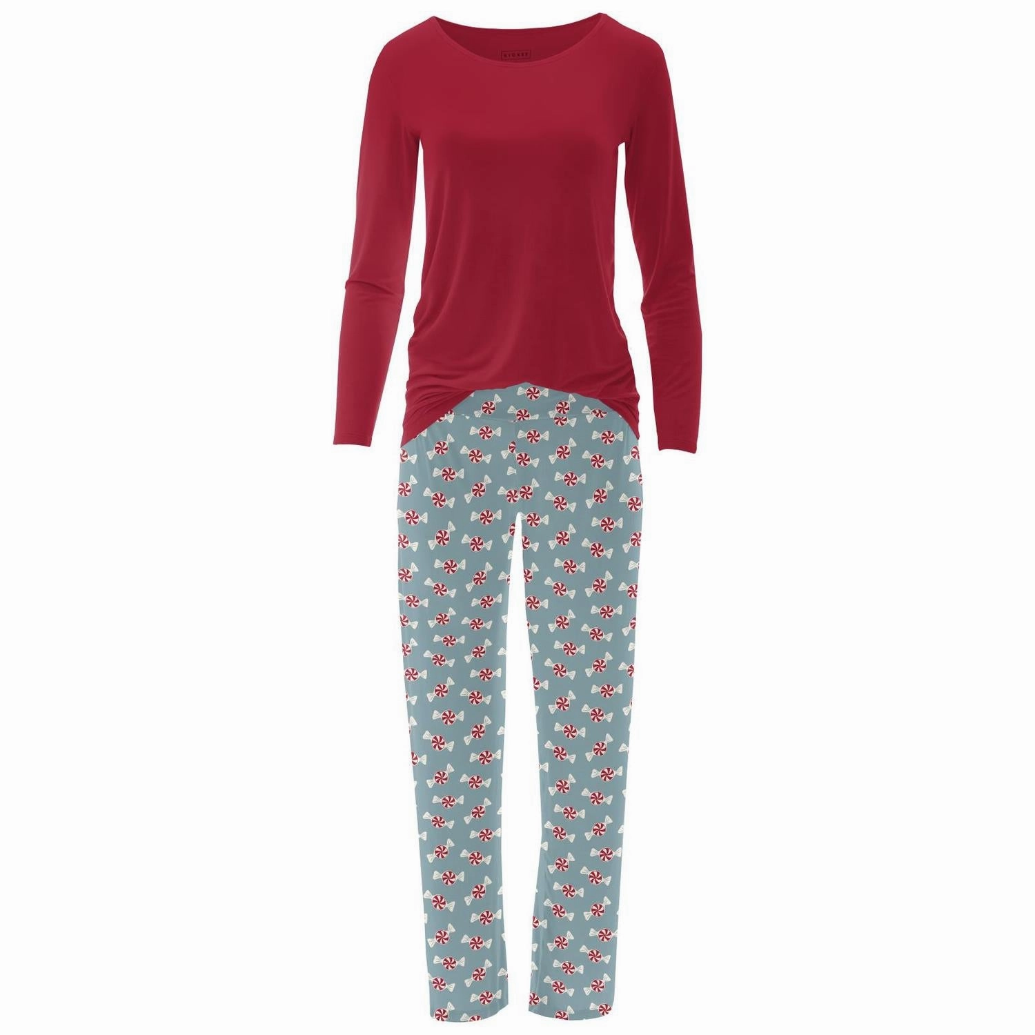 Women's Long Sleeve Tee & Pajama Pants Set In Stormy Sea Peppermints Fade Resistant Dye