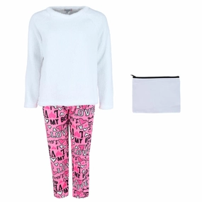 Women's Love My Bed Pajama Set with Makeup Bag Zipper Free Design