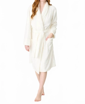Women's Luxe Plush Robe In White Drop Shoulder Design Moisture wicking