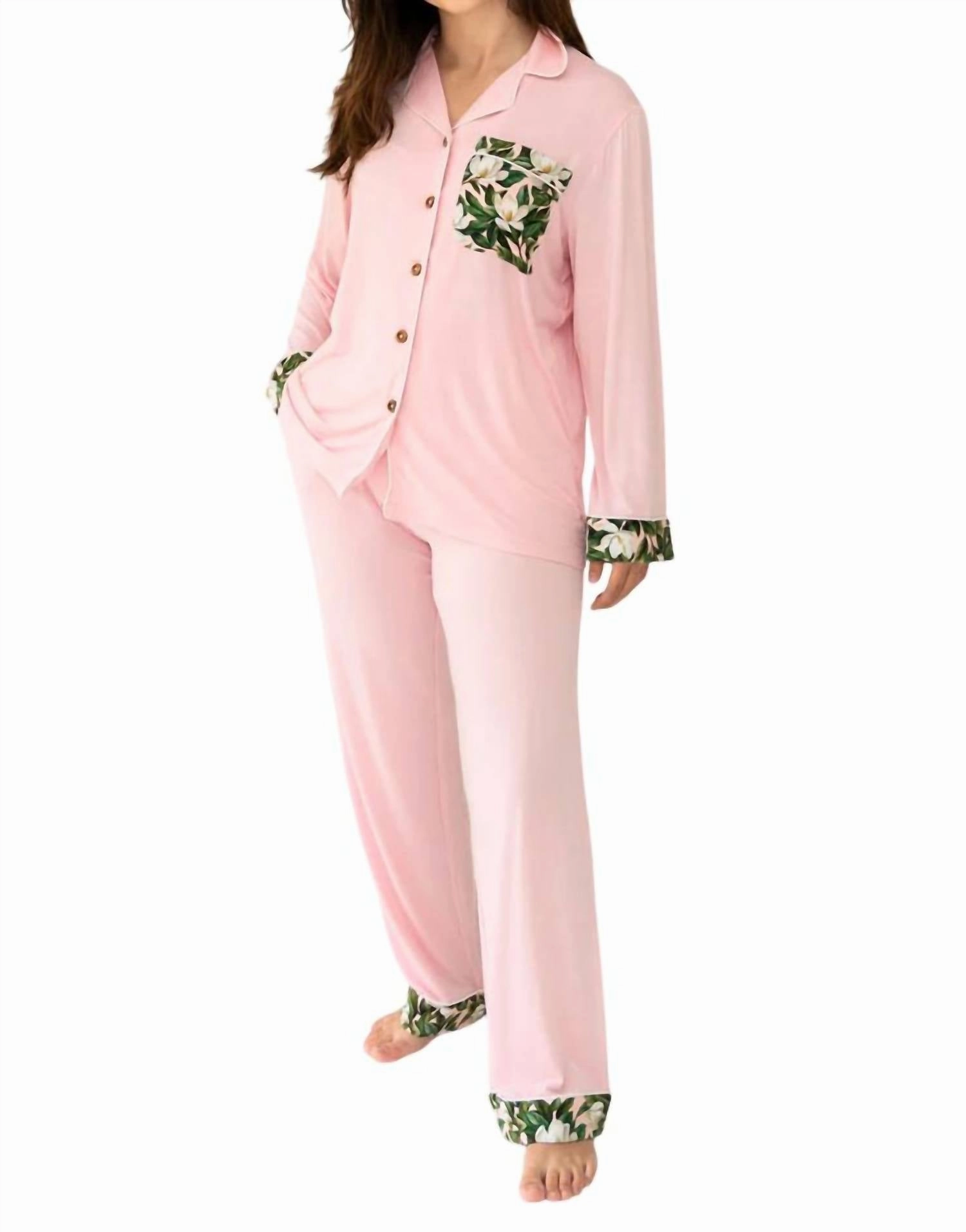 Women's Magnolia Bamboo Luxe Lounge Set In Pink Minimalist Stitching
