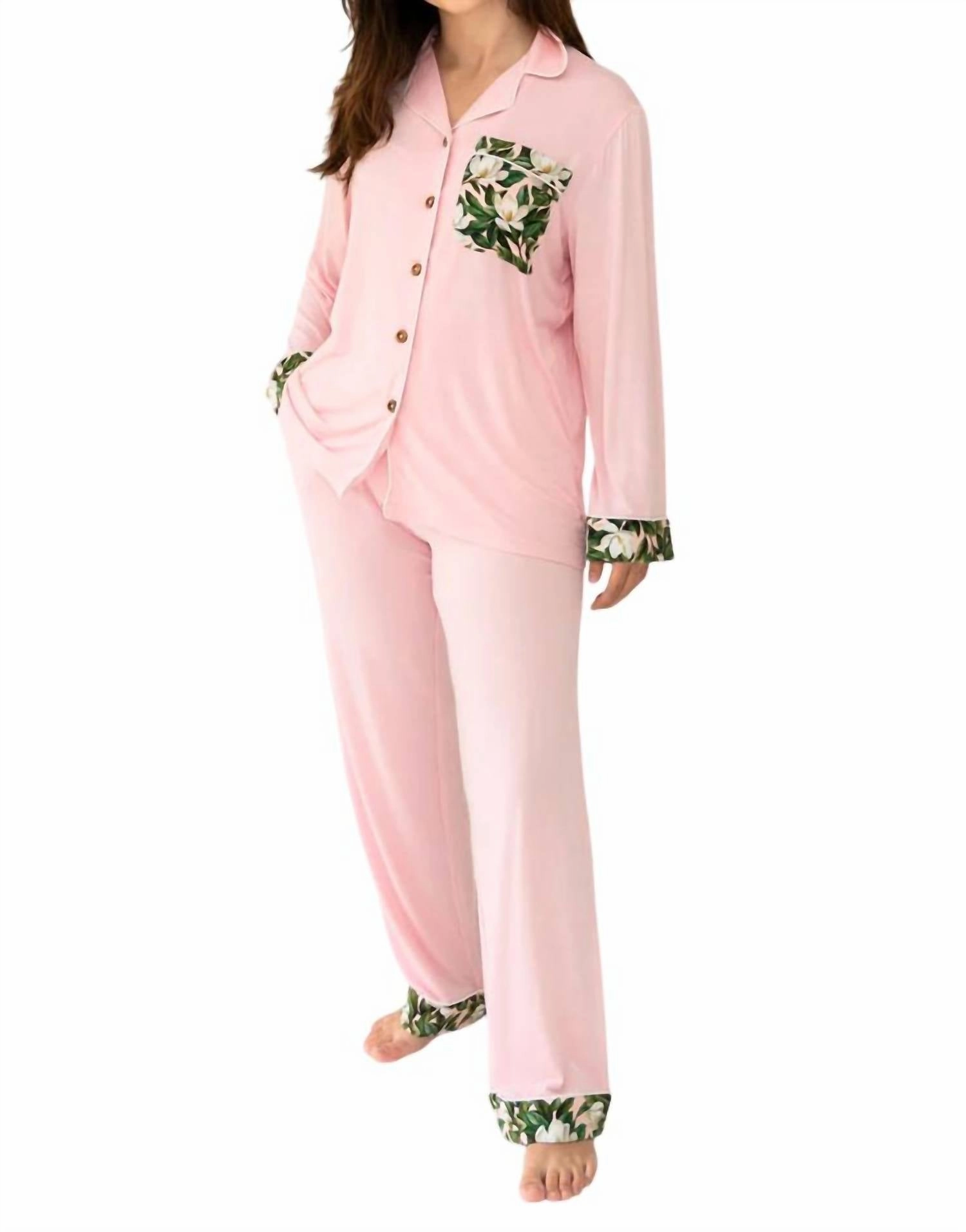 Women's Magnolia Bamboo Luxe Lounge Set In Pink Stretchable Fabric