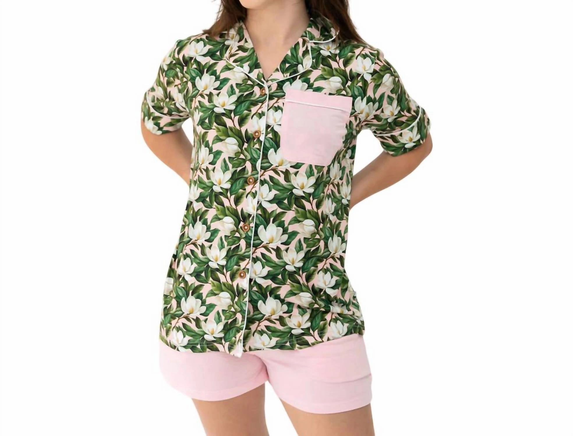 Brushed Fleece Women's Magnolia Bamboo Luxe Lounge Short Set In Multi